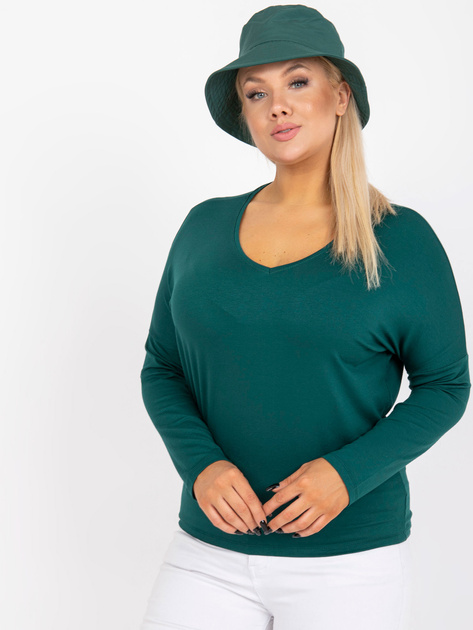 Ciemnozielona gładka bluzka plus size basic z dekoltem V Elisa