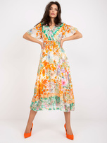 Pomarańczowa sukienka midi z printami