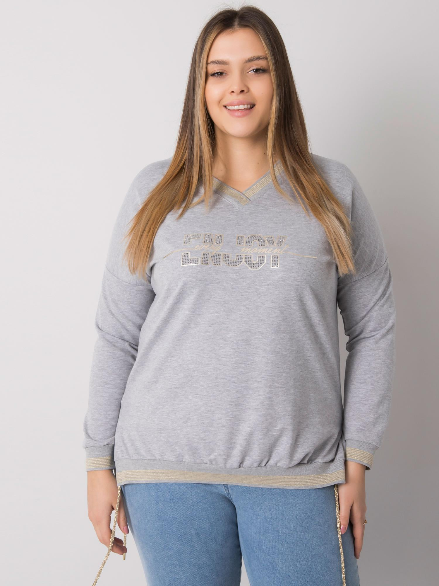 Szara melanżowa bluzka plus size z aplikacją Lila