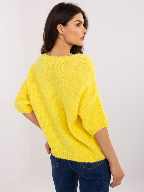 Hurtownia Żółty damski sweter oversize z dekoltem V