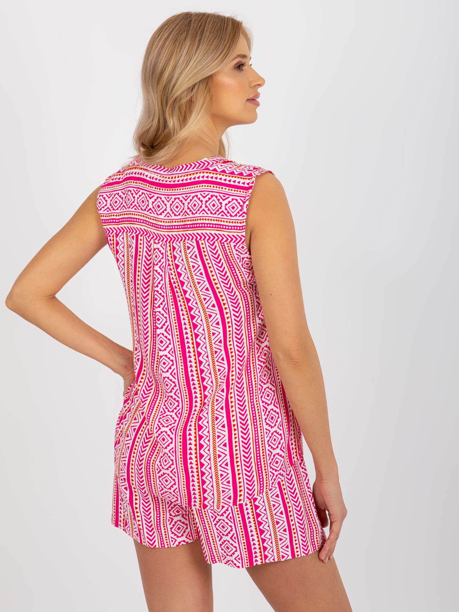 Różowa boho bluzka we wzory bez rękawów FRESH MADE