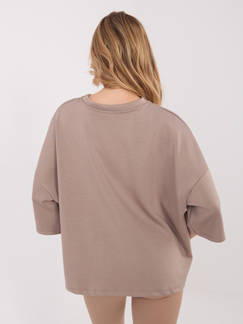 Ciemnobeżowa bluzka basic z rękawem 3/4