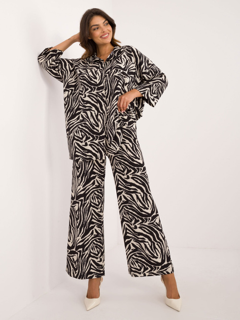 Hurt Ecru-czarny damski komplet w zebrę z rękawem 3/4