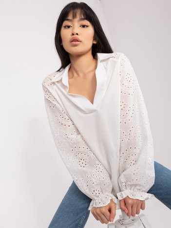 Hurt Ecru damska bluzka koszulowa z kołnierzem