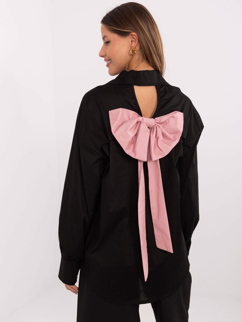 Hurtownia Czarna rozpinana koszula oversize z kokardą