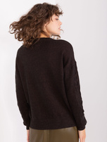 Hurt Czarny damski sweter w warkocze z długim rękawem