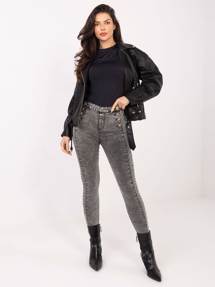 Hurtownia Ciemnoszare jeansy damskie skinny z ozdobnymi guzikami