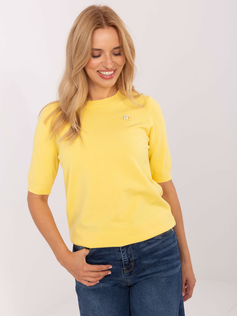 Żółty damski sweter z krótkim rękawem