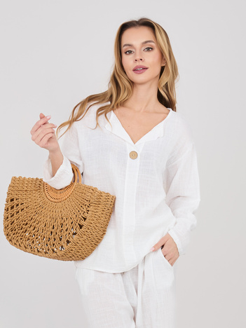 Ecru bawełniana bluzka na lato