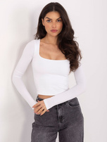 Ecru krótka bluzka basic z długim rękawem 