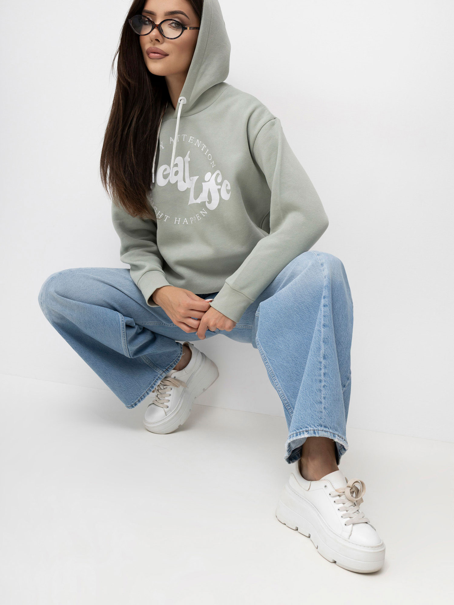 Pistacjowa bluza oversize z napisami URBAN SURFACE 
