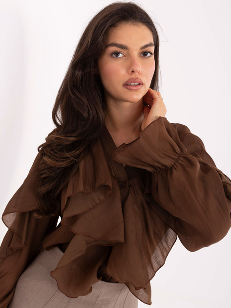Brązowa damska koszula z falbanami RUE PARIS
