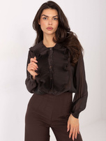 Czekoladowa rozpinana koszula z okrągłym dekoltem