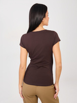 Czekoladowy t-shirt basic z bawełny RUE PARIS 