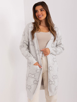 Hurtownia Jasnoszary kardigan we wzory z kieszeniami