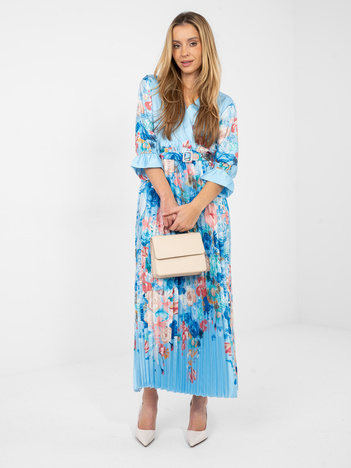 Jasnoniebieska maxi sukienka z plasowanym dołem