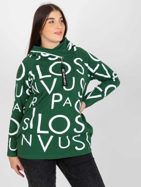 Hurt Ciemnozielona bluza plus size z kapturem i nadrukiem