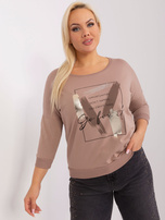 Hurt Ciemnobeżowa bluzka plus size z rękawem 3/4