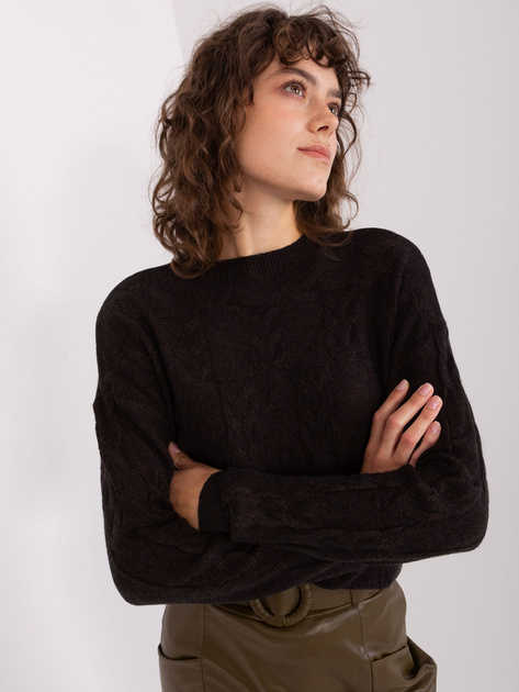 Hurt Czarny damski sweter w warkocze z długim rękawem