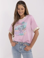 Różowa casualowa bluzka z krótkim rękawem