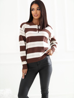 Brown elegant striped polo sweater.