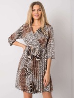 Beige-schwarzes Kleid mit Mustern Dafiya.