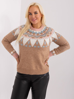 Hurt Ciemnobeżowy damski sweter plus size we wzory