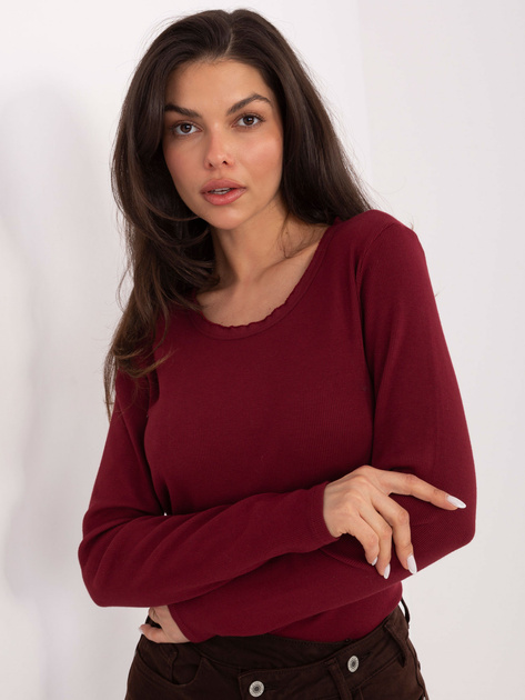 Bordowa bawełniana bluzka w prążek   