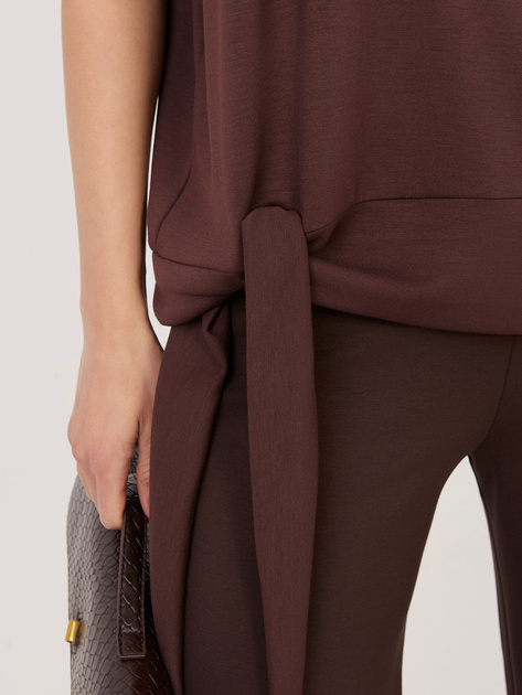 Czekoladowy damski komplet z krótkim rękawem