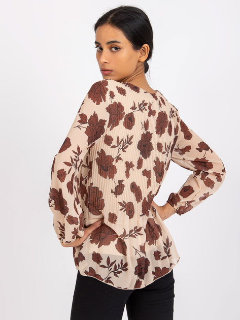 Beżowo-brązowa bluzka w kwiaty Liana