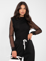 Czarna drapowana bluzka z siateczki