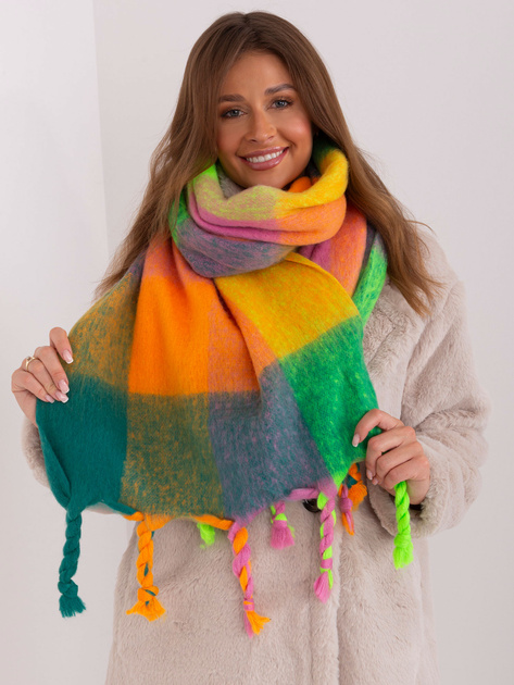 Hurtownia Zielono-żółty zimowy szal w kratę