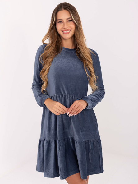 Ciemnoniebieska welurowa sukienka do kolana STITCH & SOUL