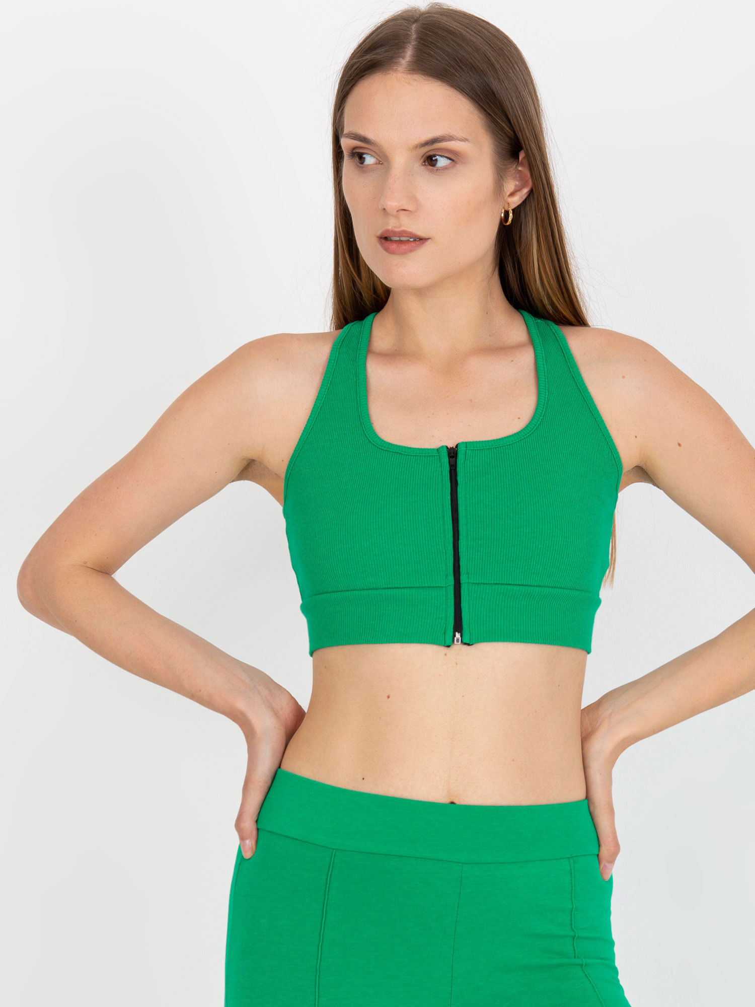 Grüner gestreifter Crop-Top Basic aus Baumwolle RUE PARIS.