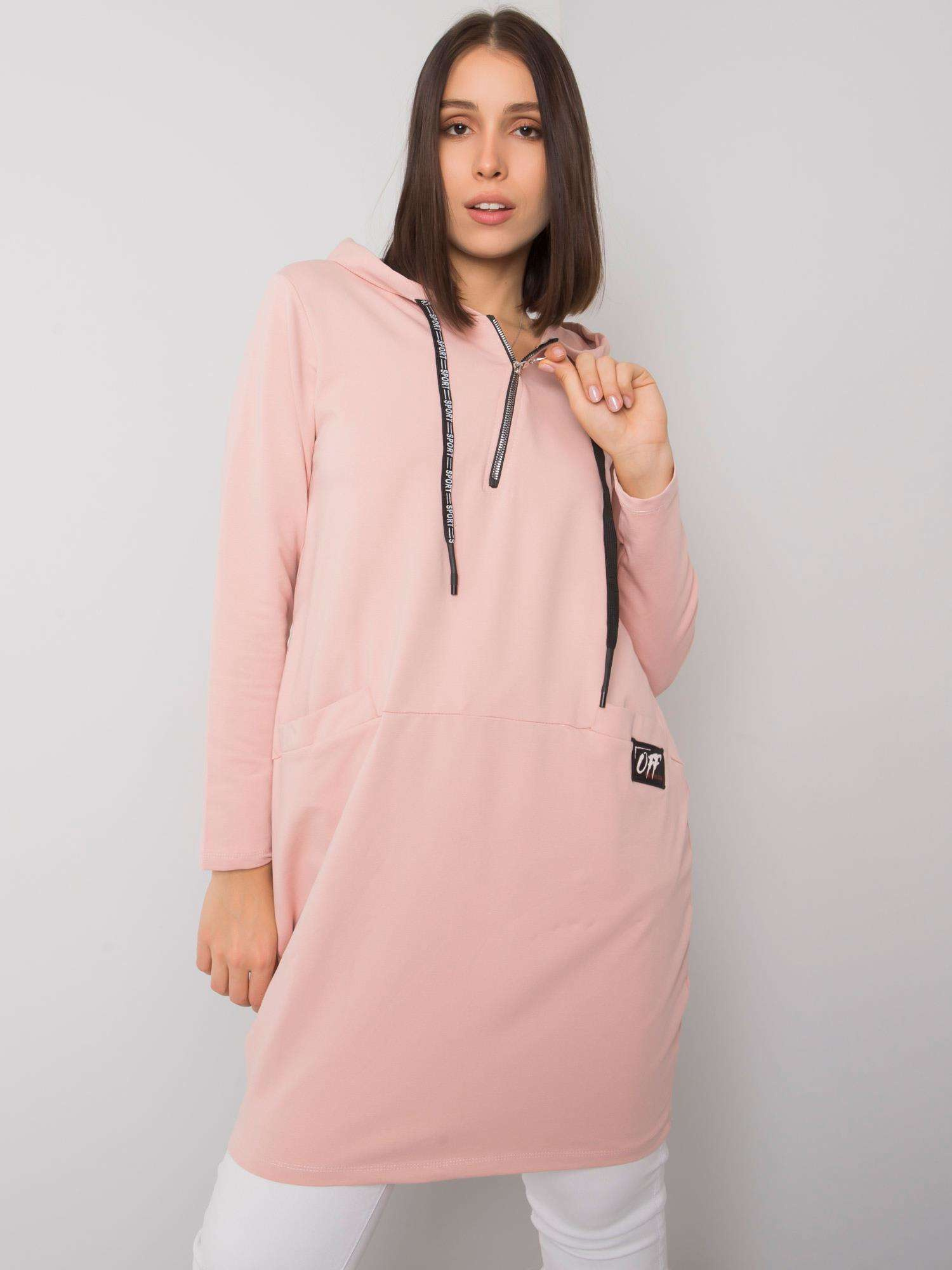 Schmutzig-rosa Baumwoll-Tunika in Übergröße mit Kapuze Kierra.