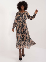 Hurt Czarna midi sukienka wieczorowa z printem 