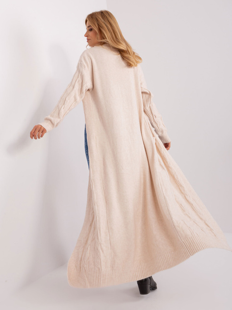 Hurtownia Jasnobeżowy maxi kardigan z kieszeniami