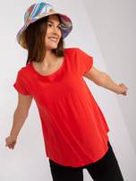 Czerwona bluzka na co dzień z okrągłym dekoltem SUBLEVEL