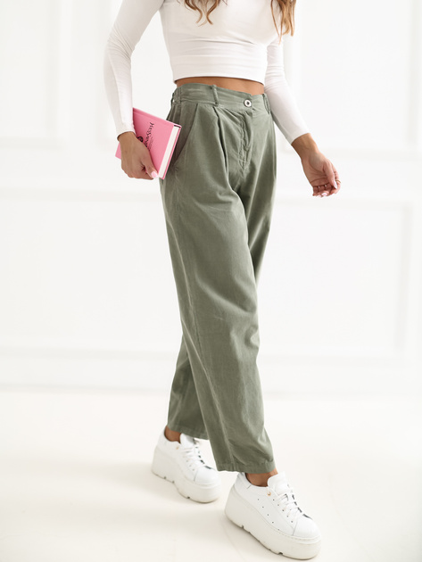 Khaki sztruksowe spodnie ze zwężaną nogawką RUE PARIS