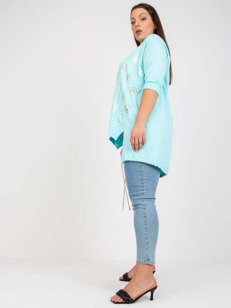 Miętowa bawełniana bluzka plus size z nadrukiem