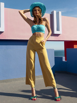 Hurtownia Ciemnożółte szerokie spodnie z materiału z wysokim stanem