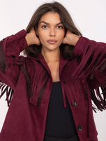 Bordowa zamszowa kurtka z kołnierzykiem