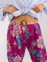 Hurt Fioletowe damskie spodnie materiałowe z domieszką lnu