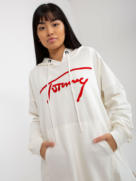 Hurt Ecru luźna bluza kangurka z napisem i kapturem