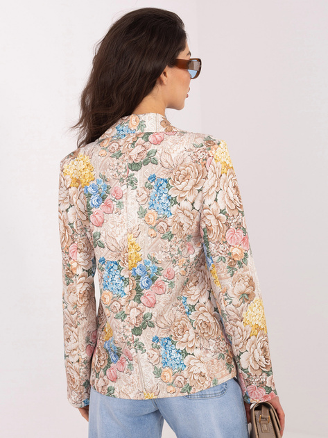 Beżowa damska marynarka z nadrukiem w kwiaty