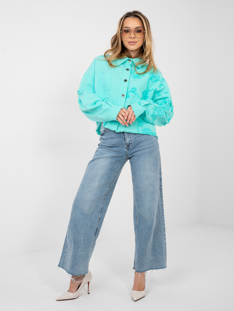 Turkusowa jeansowa kurtka z kieszenią RUE PARIS