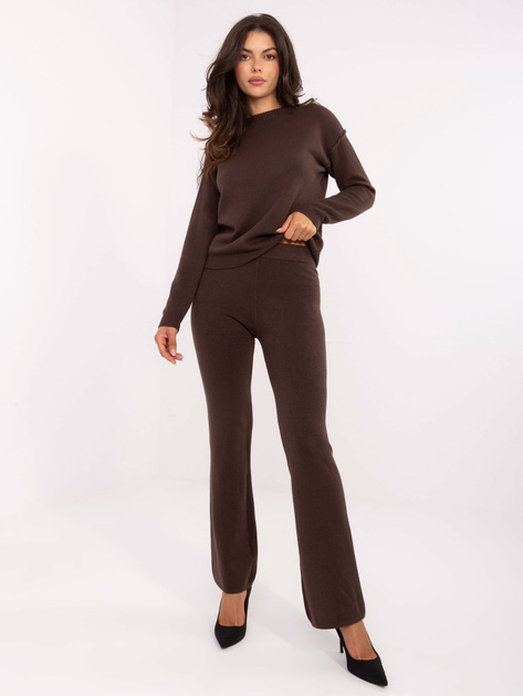 Ciemnobrązowy damski komplet z rozszerzanymi spodniami