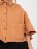 Ceglasta jeansowa kurtka z rękawem 3/4 RUE PARIS 