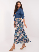 Ciemnoniebieska długa spódnica z printem RUE PARIS 