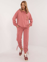 Hurt Brudnoróżowy damski komplet dresowy z kieszeniami